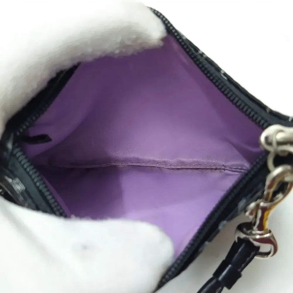 Coach Signature Black Canvas Zipper Closure Wristlet - Coin Wallet